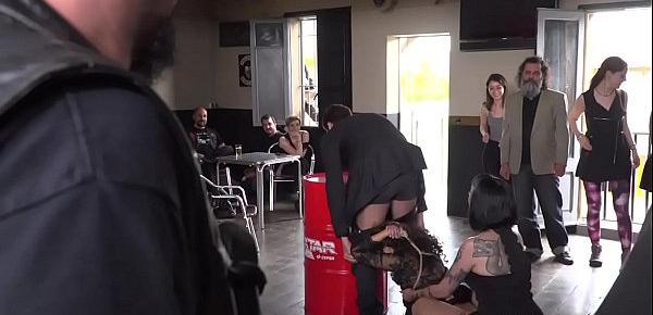  In bike shop slave fucked in public